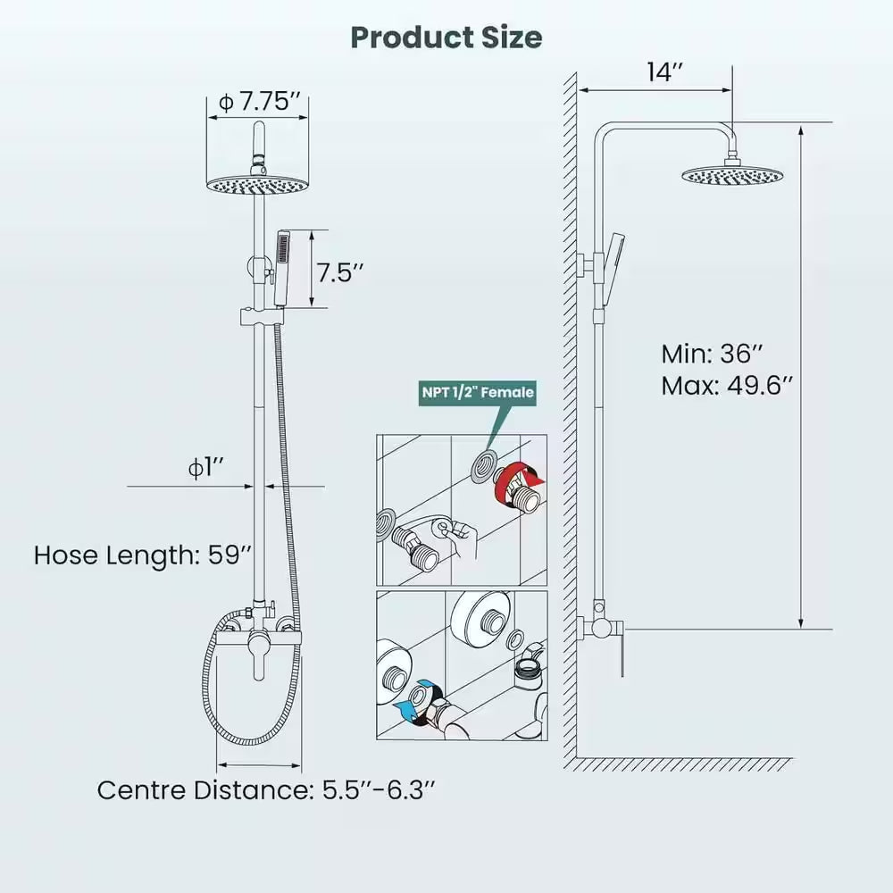 Brushed Nickel Outdoor Shower Faucet SUS304 Shower Fixture System Combo Set