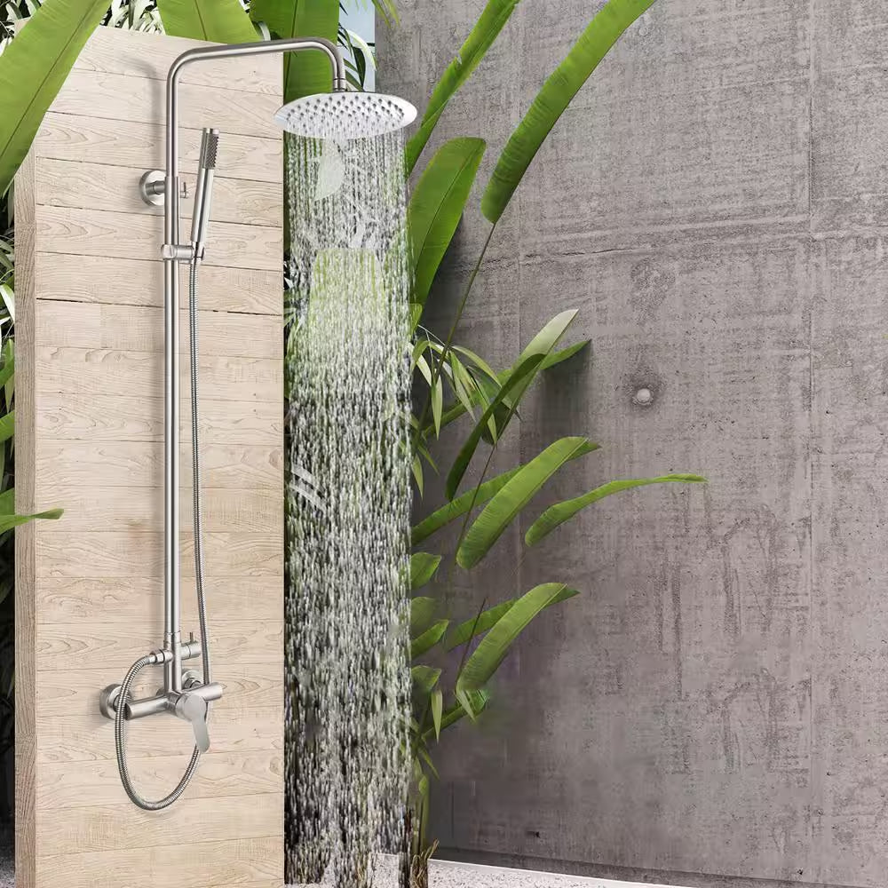 Brushed Nickel Outdoor Shower Faucet SUS304 Shower Fixture System Combo Set