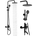 Outdoor Shower Faucet Set Wall Mount Triple Function Shower System Matte Black Shower Faucet Complete Set