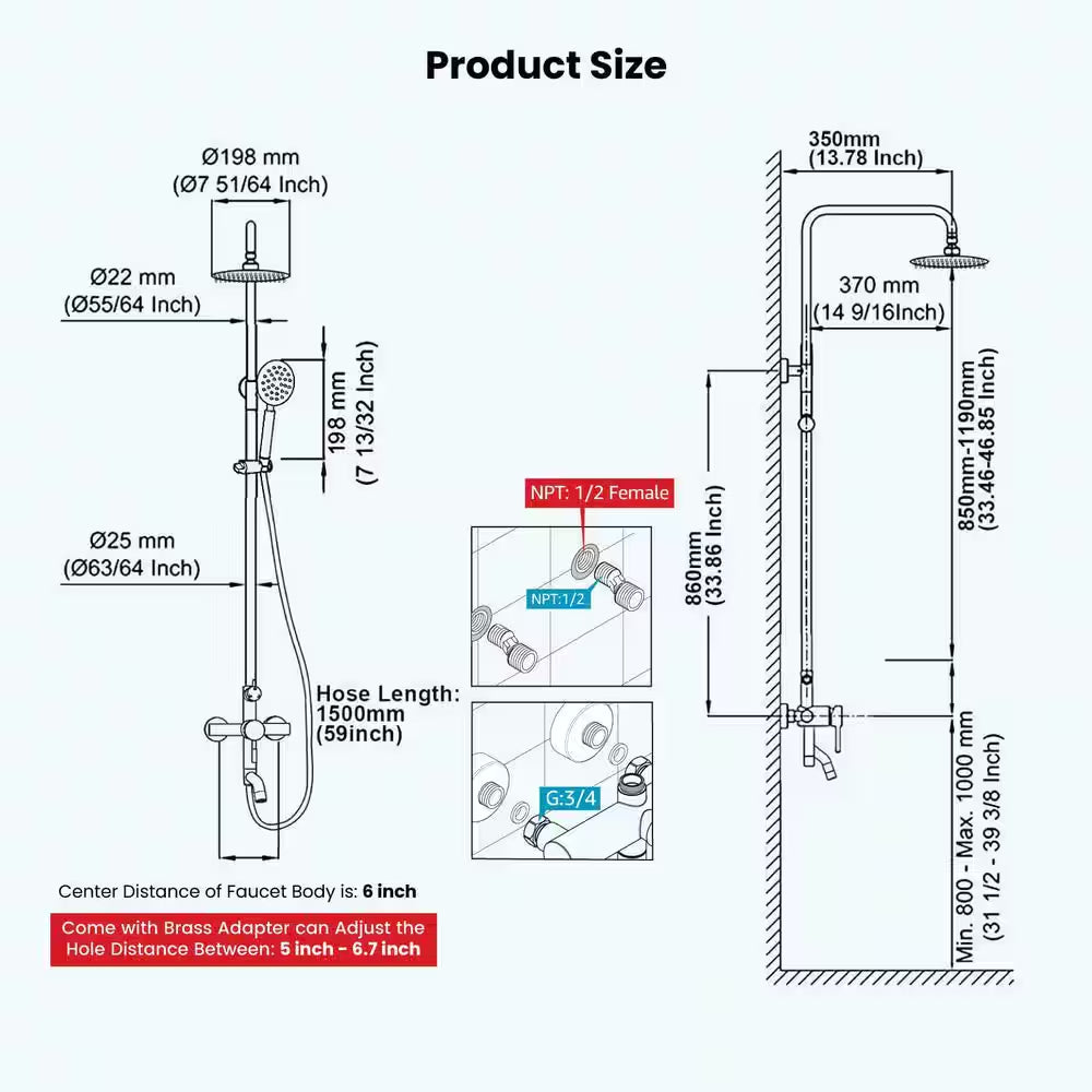 Outdoor Shower Faucet Set Wall Mount Triple Function Shower System Matte Black Shower Faucet Complete Set