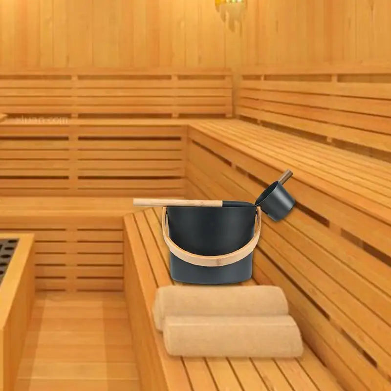 Sauna Bucket Hotel Portable Tool Luxurious Sauna Bucket Long Handle Spoon Bathroom Practical for Shower Bath Accessories
