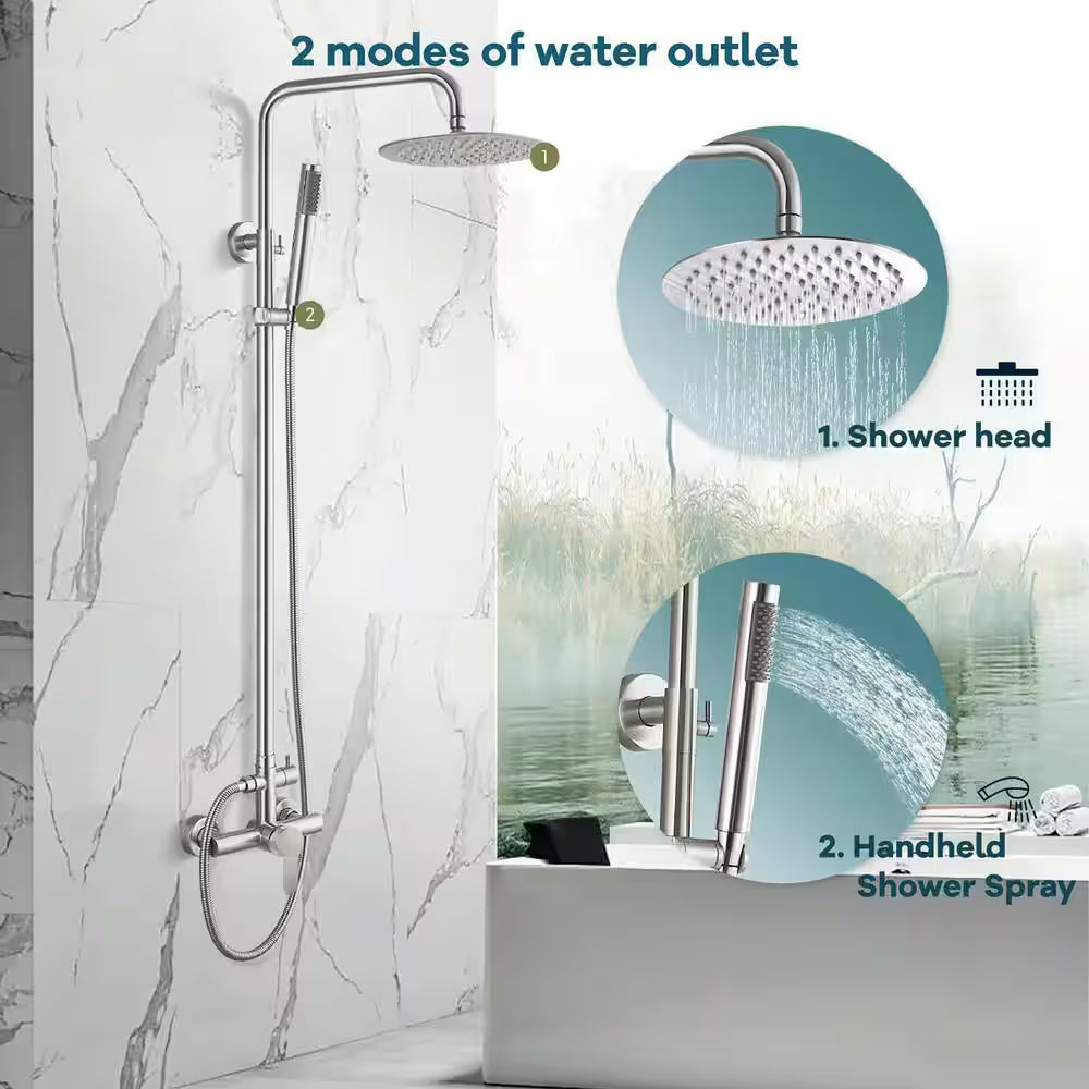 Brushed Nickel Outdoor Shower Faucet SUS304 Shower Fixture System Combo Set