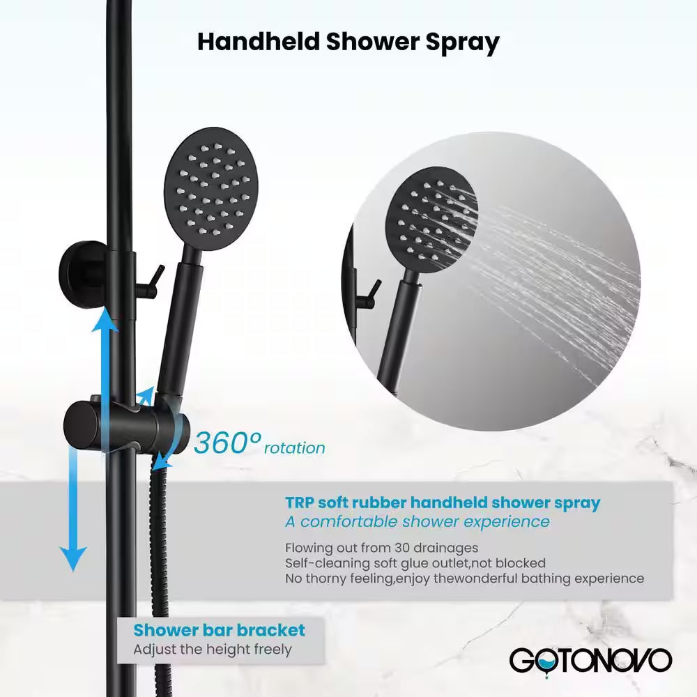 Outdoor Shower Faucet Set Wall Mount Triple Function Shower System Matte Black Shower Faucet Complete Set