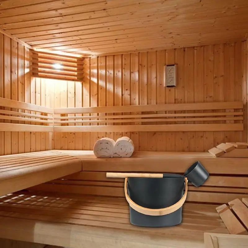 Sauna Bucket Hotel Portable Tool Luxurious Sauna Bucket Long Handle Spoon Bathroom Practical for Shower Bath Accessories